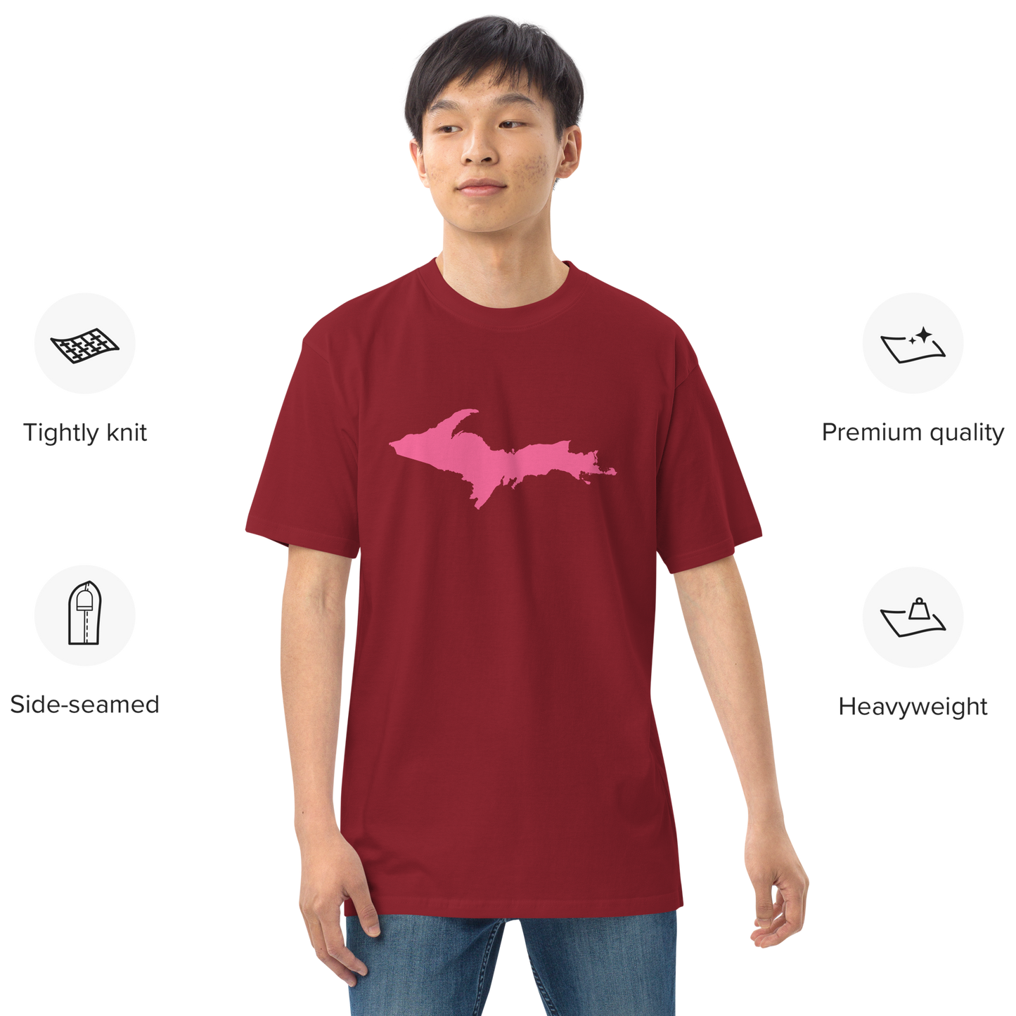 Michigan Upper Peninsula T-Shirt (w/ Pink UP Outline) | Men's Heavyweight