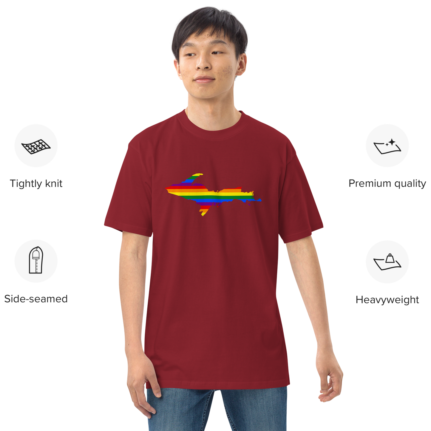 Michigan Upper Peninsula T-Shirt (w/ UP Rainbow Pride Flag) | Men's Heavyweight