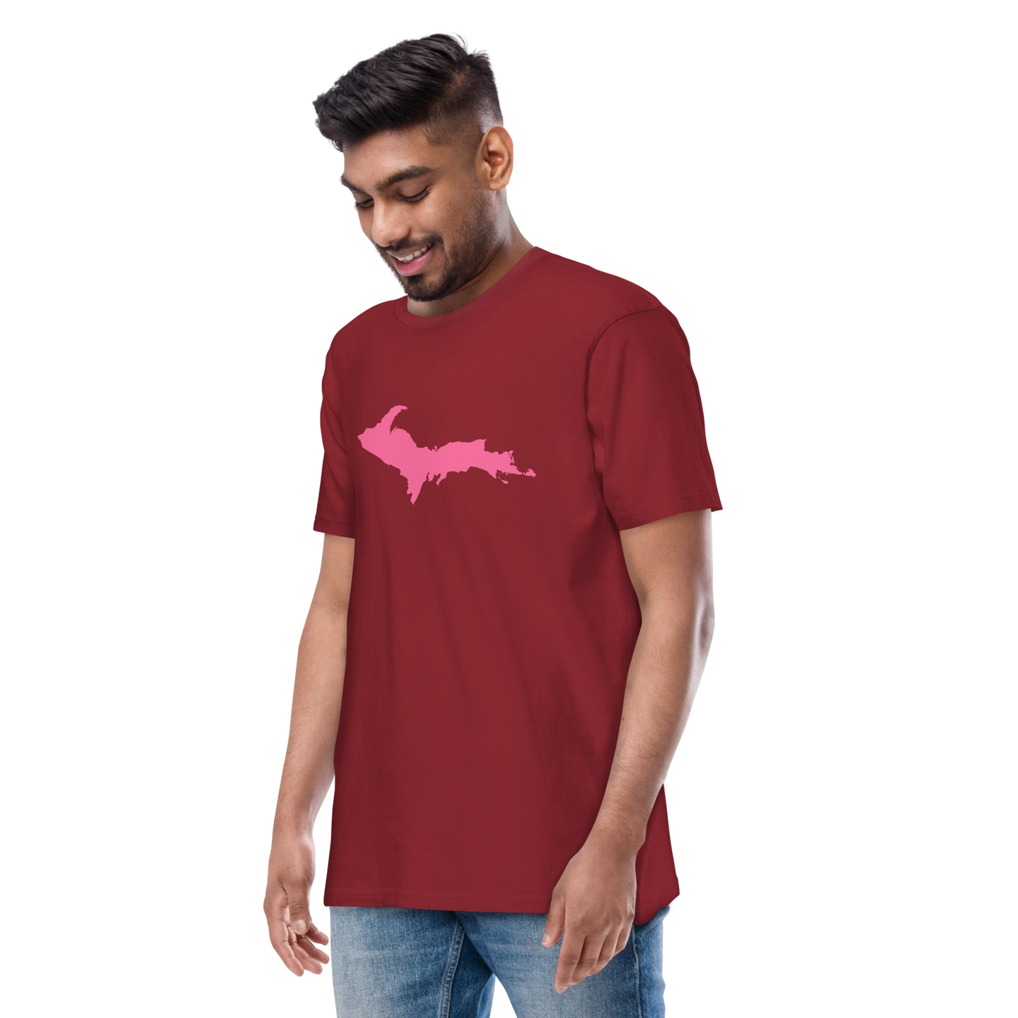 Michigan Upper Peninsula T-Shirt (w/ Pink UP Outline) | Men's Heavyweight