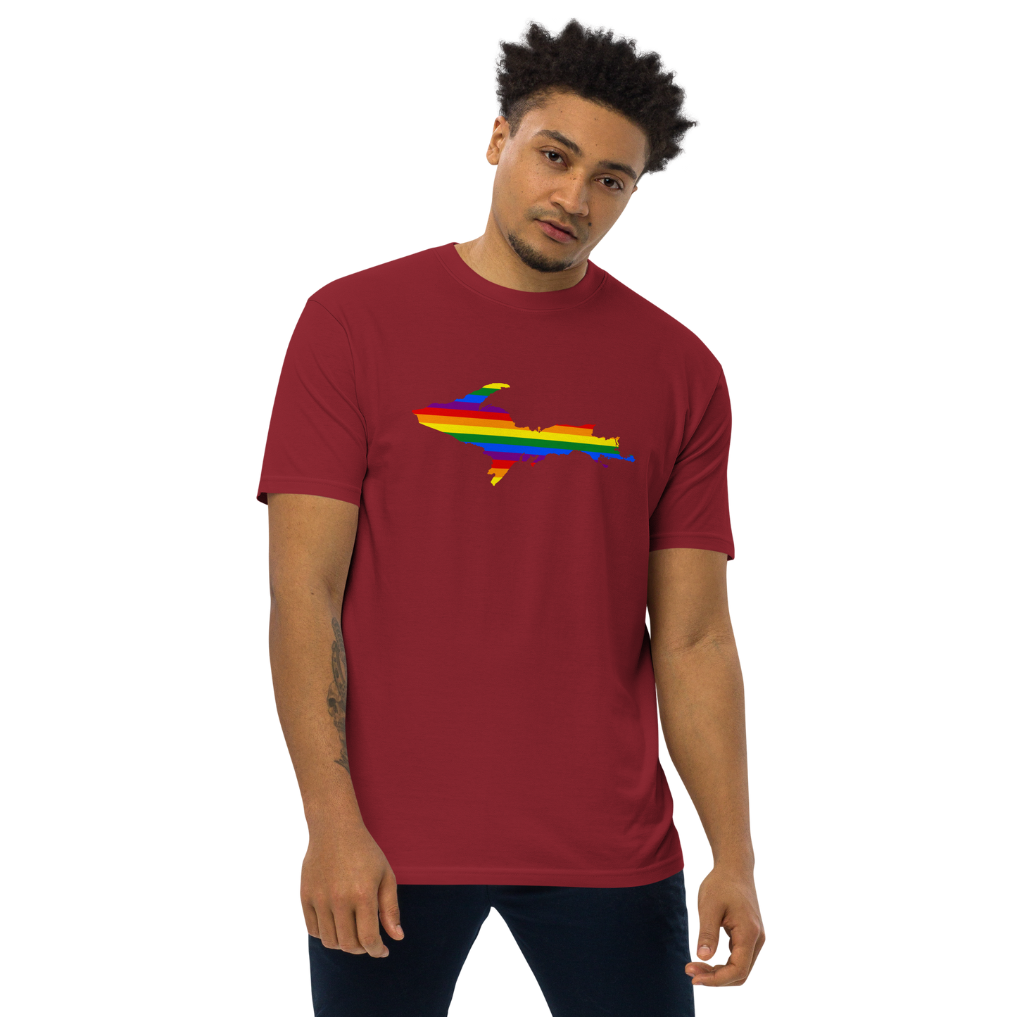 Michigan Upper Peninsula T-Shirt (w/ UP Rainbow Pride Flag) | Men's Heavyweight