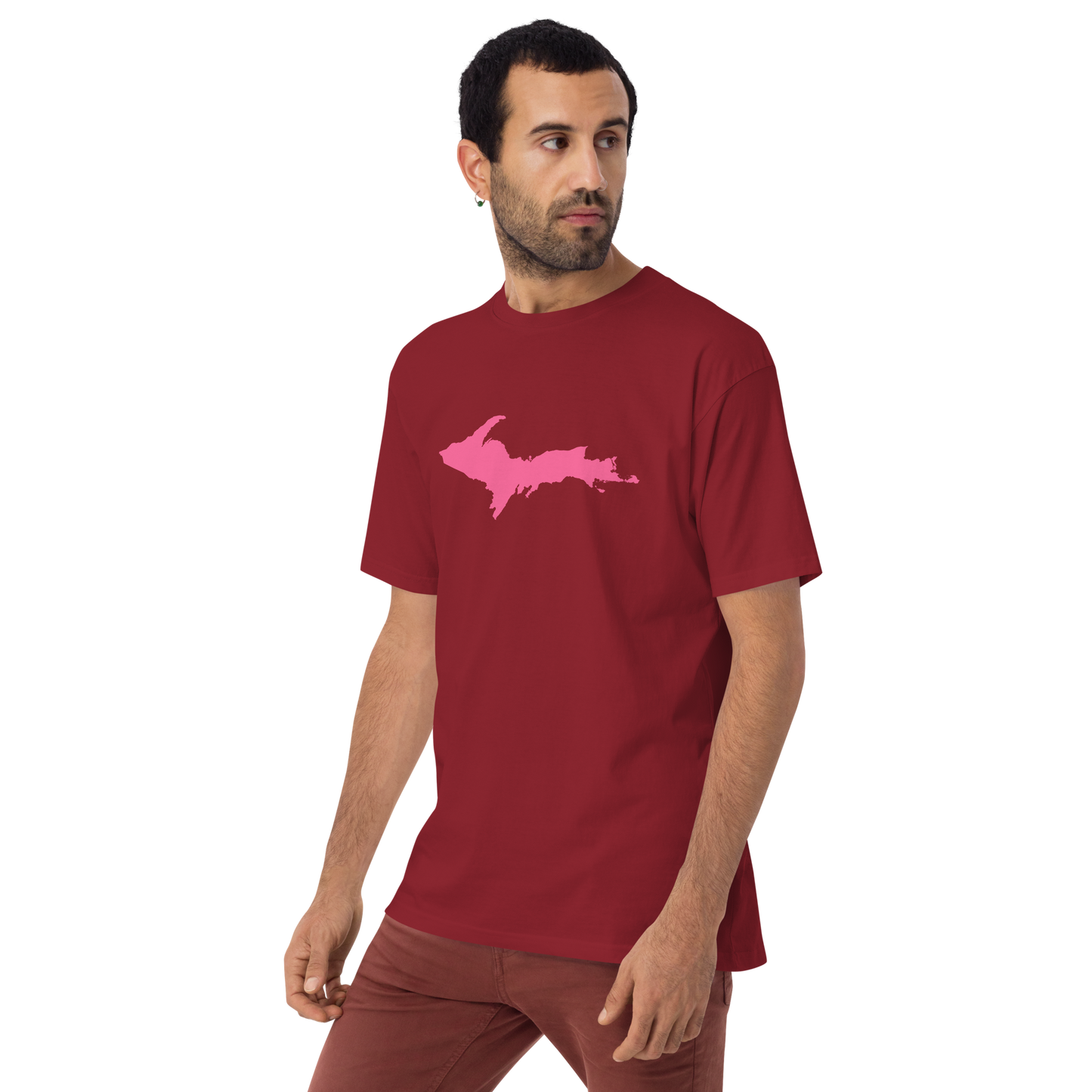 Michigan Upper Peninsula T-Shirt (w/ Pink UP Outline) | Men's Heavyweight