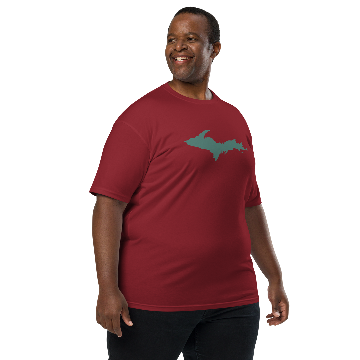 Michigan Upper Peninsula T-Shirt (w/ Copper Green UP Outline) | Men's Heavyweight