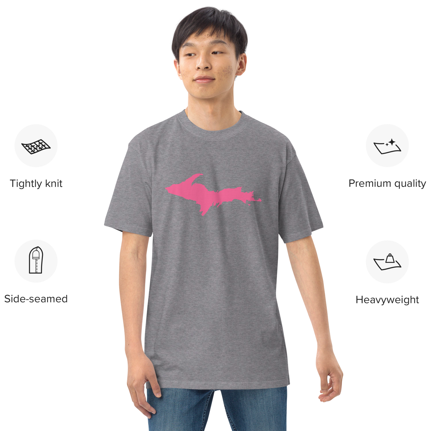 Michigan Upper Peninsula T-Shirt (w/ Pink UP Outline) | Men's Heavyweight