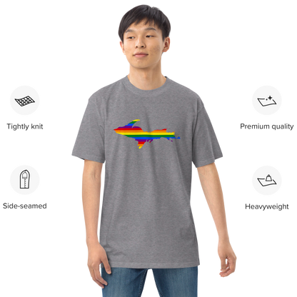 Michigan Upper Peninsula T-Shirt (w/ UP Rainbow Pride Flag) | Men's Heavyweight