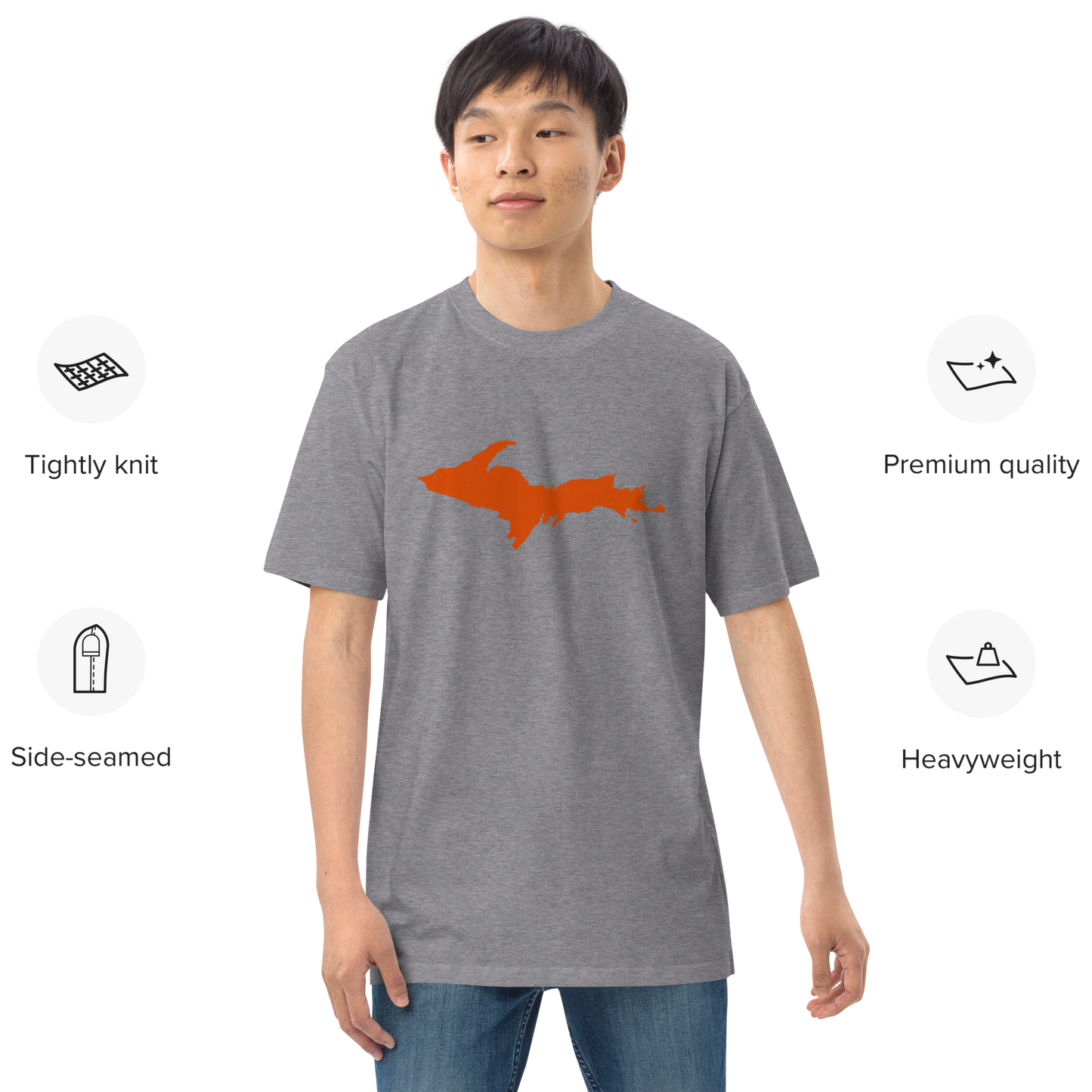 Michigan Upper Peninsula T-Shirt (w/ Orange Outline) | Men's Heavyweight