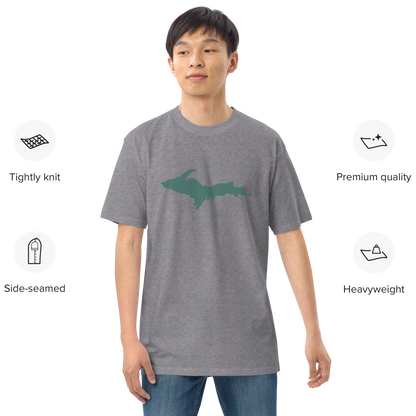 Michigan Upper Peninsula T-Shirt (w/ Copper Green UP Outline) | Men's Heavyweight