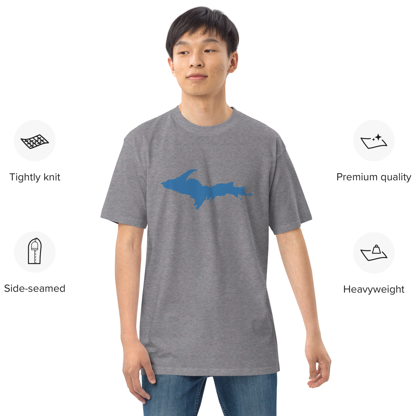 Michigan Upper Peninsula T-Shirt (w/ Blue UP Outline) | Men's Heavyweight