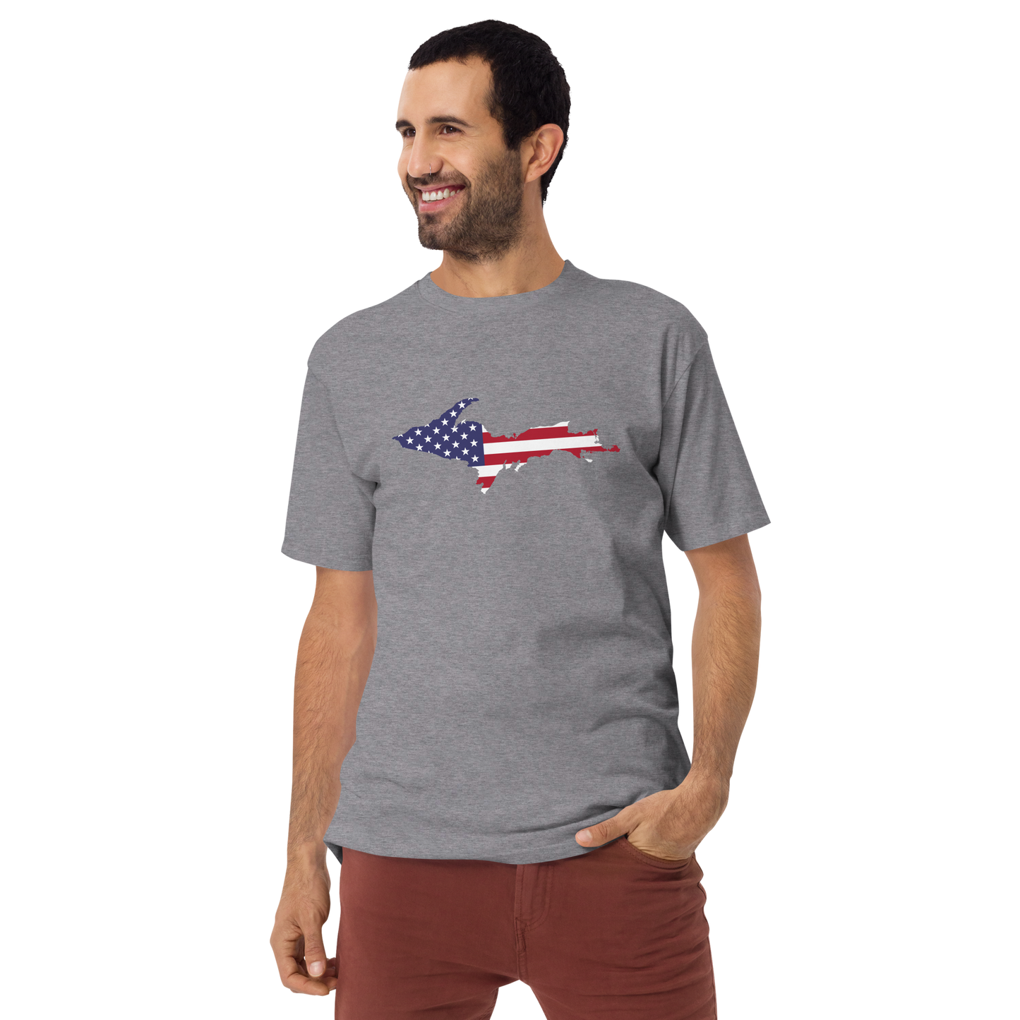 Michigan Upper Peninsula T-Shirt (w/ UP USA Flag) | Men's Heavyweight