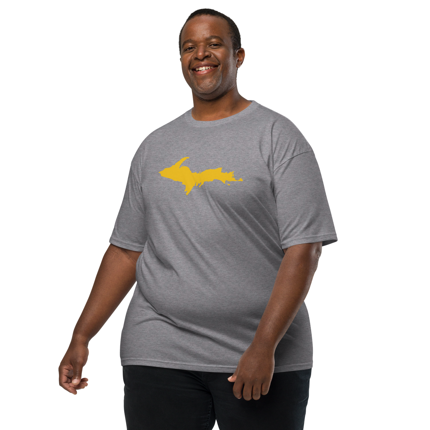 Michigan Upper Peninsula T-Shirt (w/ Gold UP Outline) | Men's Heavyweight