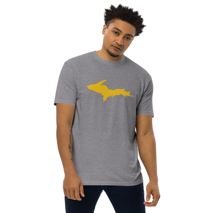 Michigan Upper Peninsula T-Shirt (w/ Gold UP Outline) | Men's Heavyweight