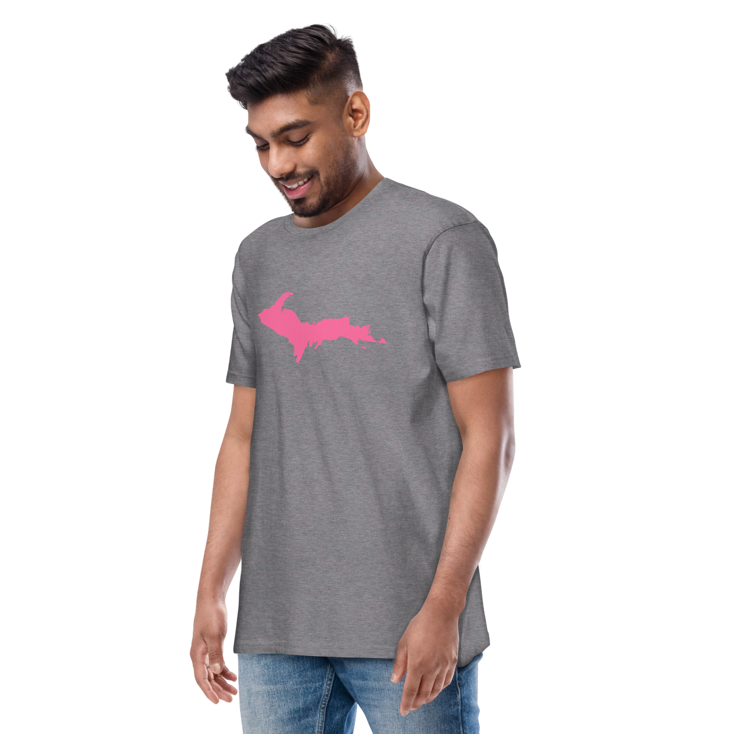 Michigan Upper Peninsula T-Shirt (w/ Pink UP Outline) | Men's Heavyweight