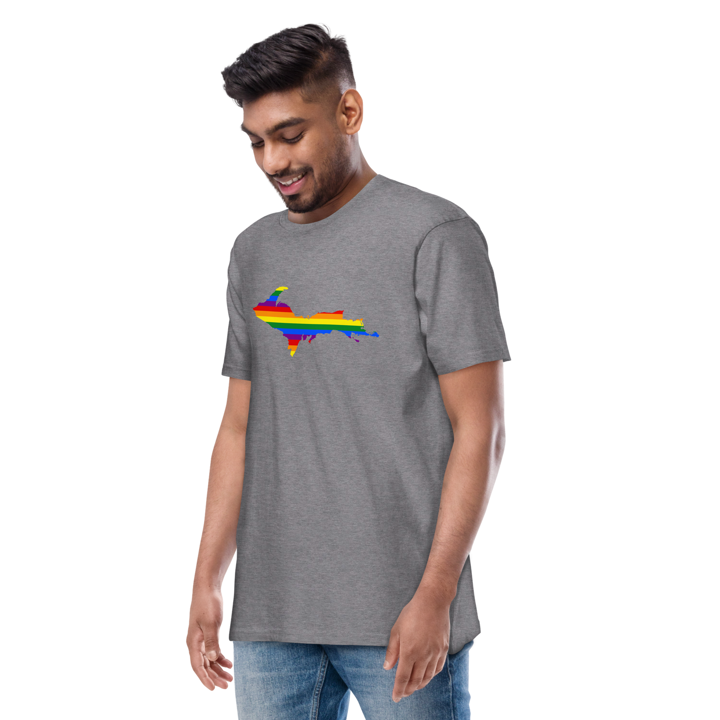 Michigan Upper Peninsula T-Shirt (w/ UP Rainbow Pride Flag) | Men's Heavyweight