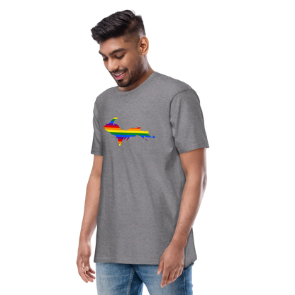 Michigan Upper Peninsula T-Shirt (w/ UP Rainbow Pride Flag) | Men's Heavyweight