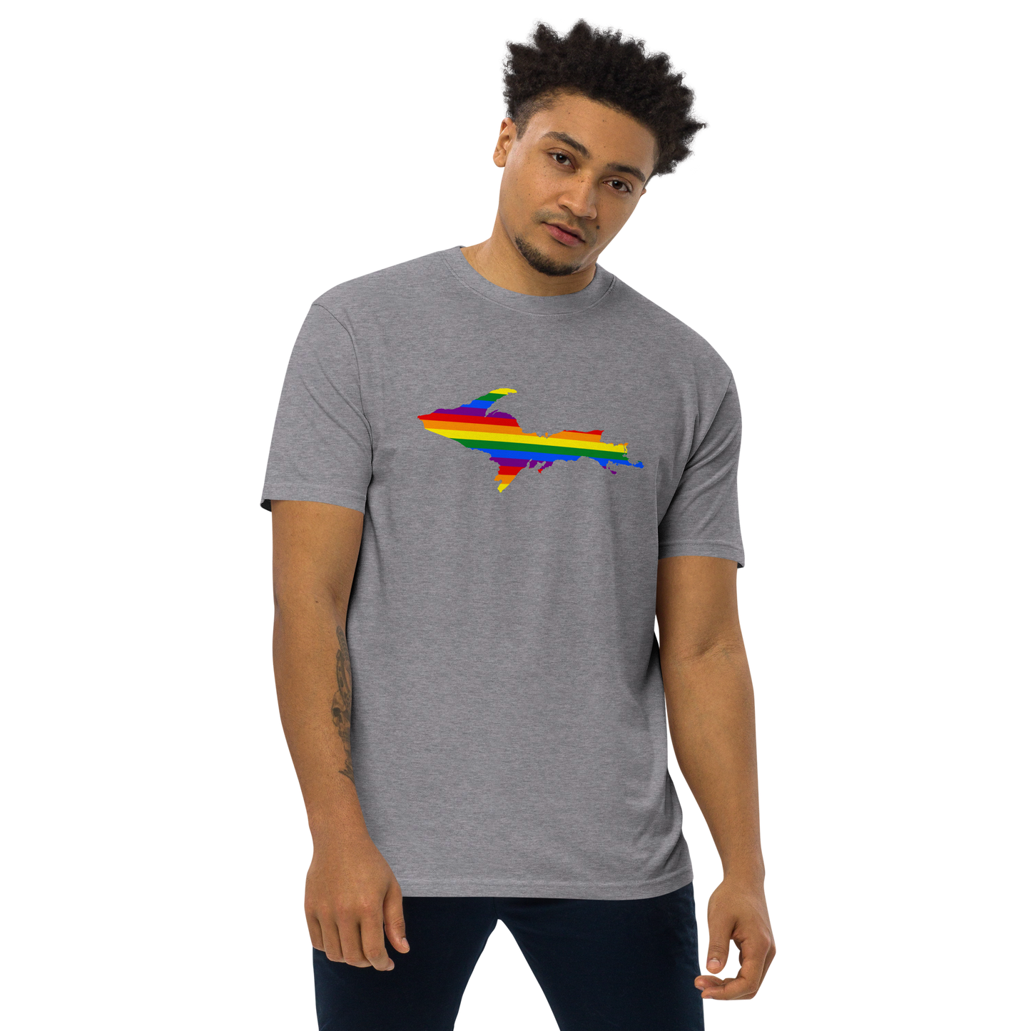 Michigan Upper Peninsula T-Shirt (w/ UP Rainbow Pride Flag) | Men's Heavyweight