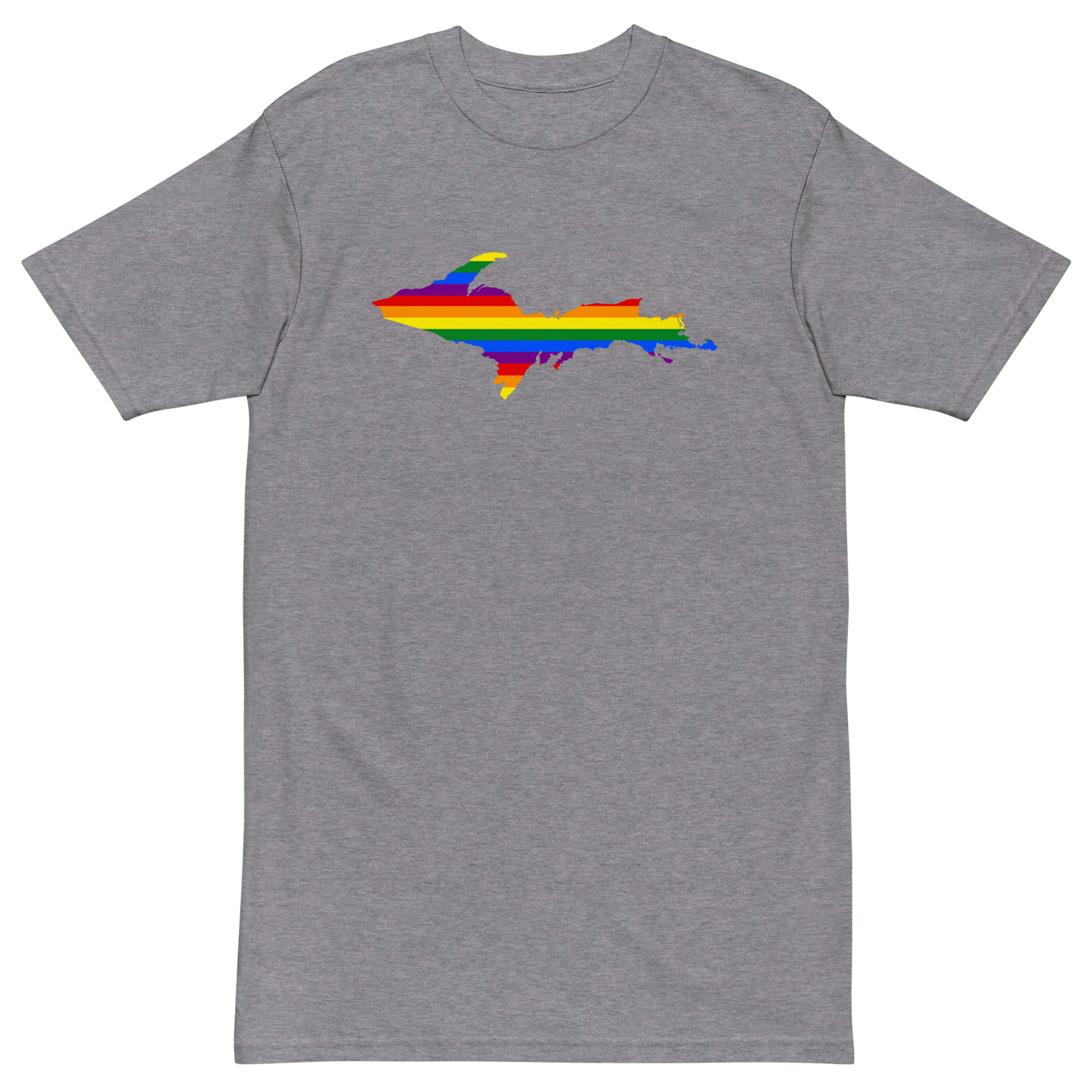 Michigan Upper Peninsula T-Shirt (w/ UP Rainbow Pride Flag) | Men's Heavyweight