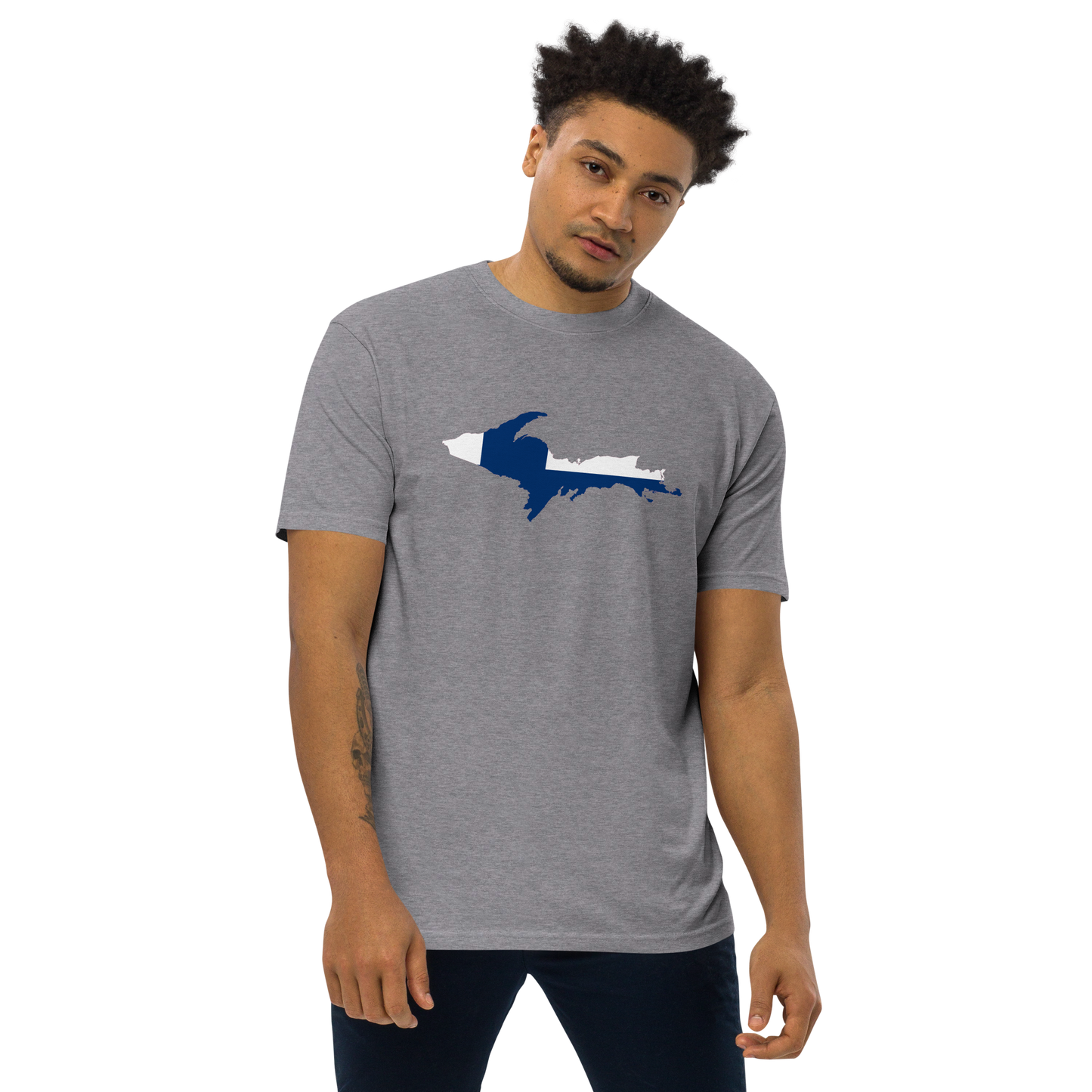 Michigan Upper Peninsula T-Shirt (w/ UP Finland Flag) | Men's Heavyweight