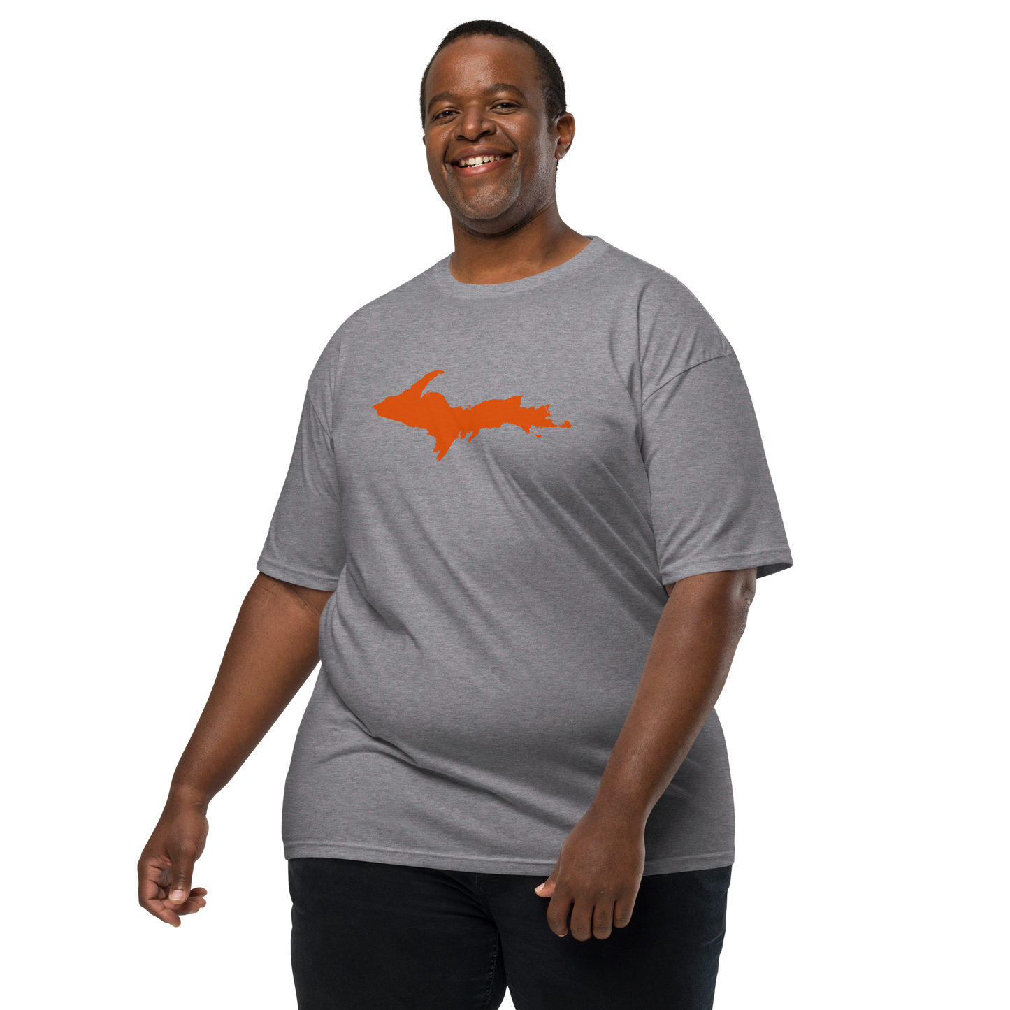 Michigan Upper Peninsula T-Shirt (w/ Orange Outline) | Men's Heavyweight