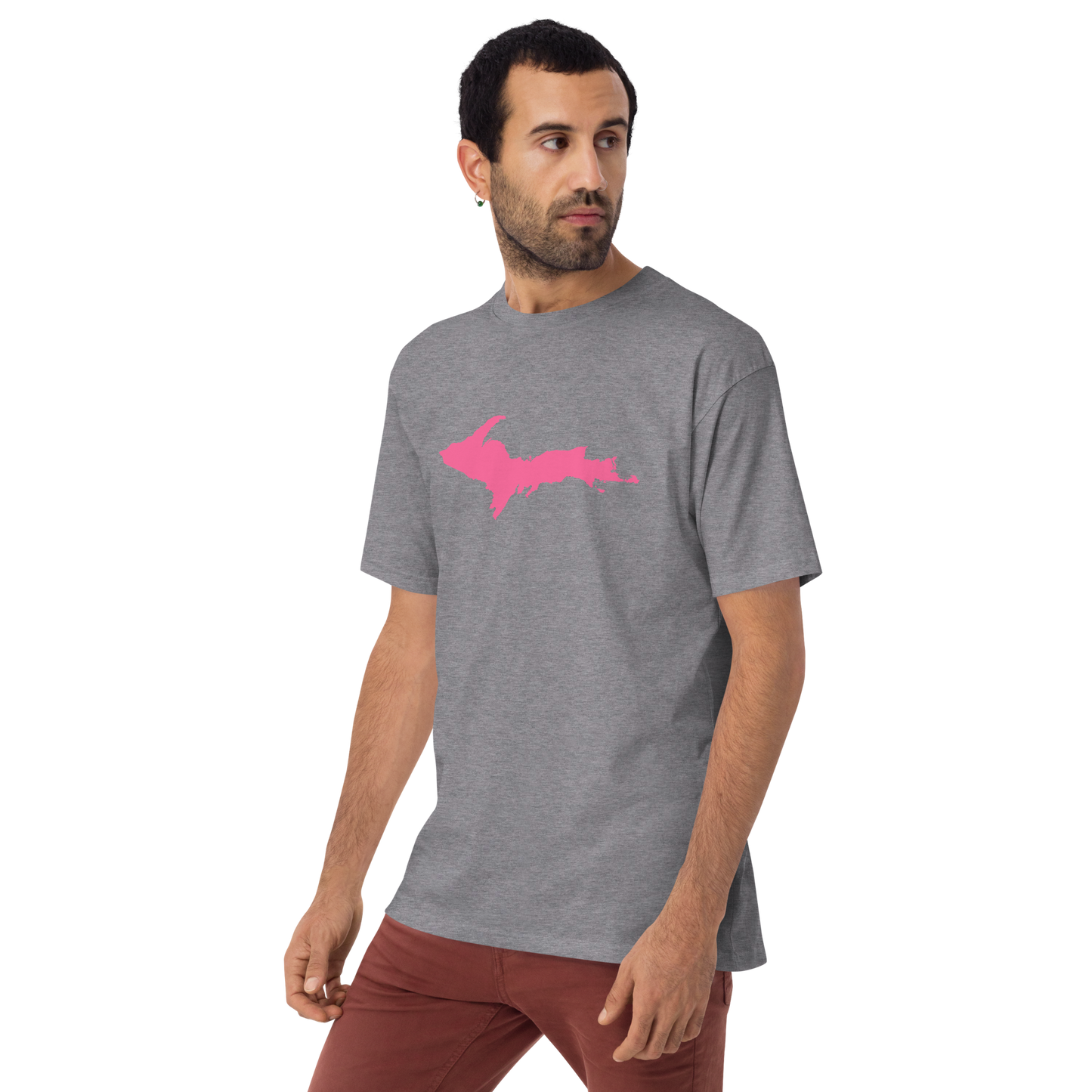 Michigan Upper Peninsula T-Shirt (w/ Pink UP Outline) | Men's Heavyweight