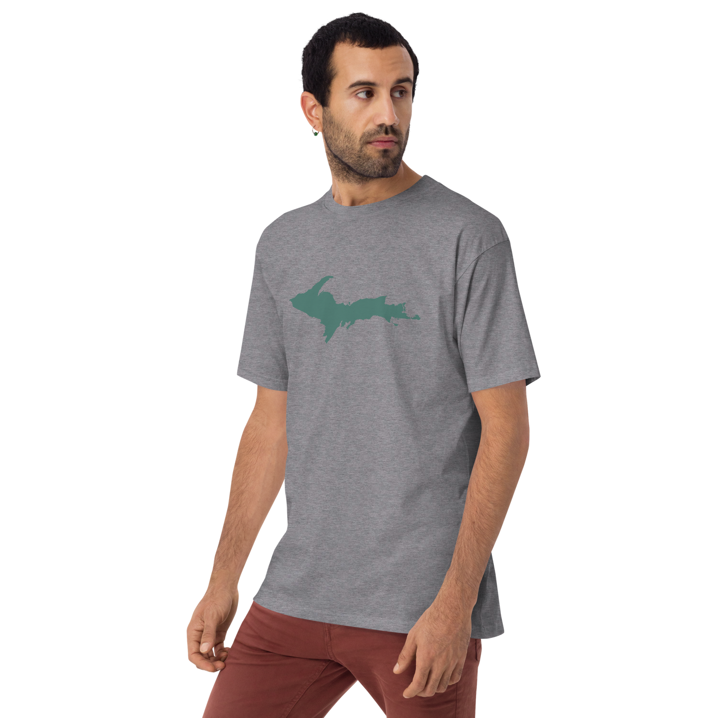 Michigan Upper Peninsula T-Shirt (w/ Copper Green UP Outline) | Men's Heavyweight