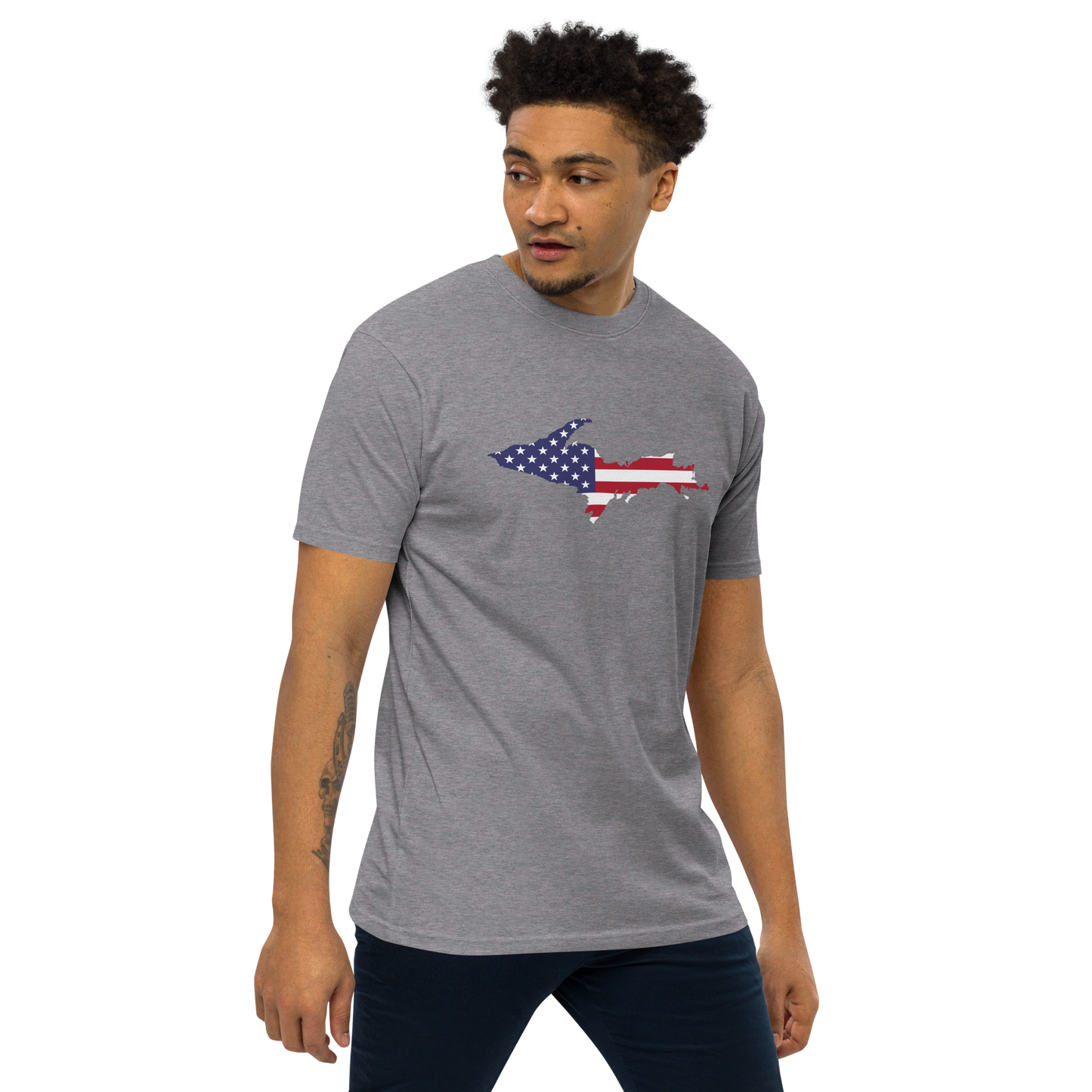 Michigan Upper Peninsula T-Shirt (w/ UP USA Flag) | Men's Heavyweight