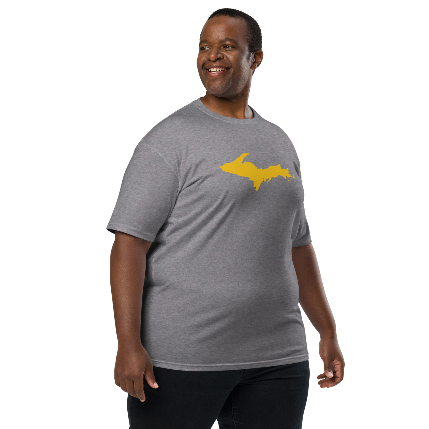 Michigan Upper Peninsula T-Shirt (w/ Gold UP Outline) | Men's Heavyweight