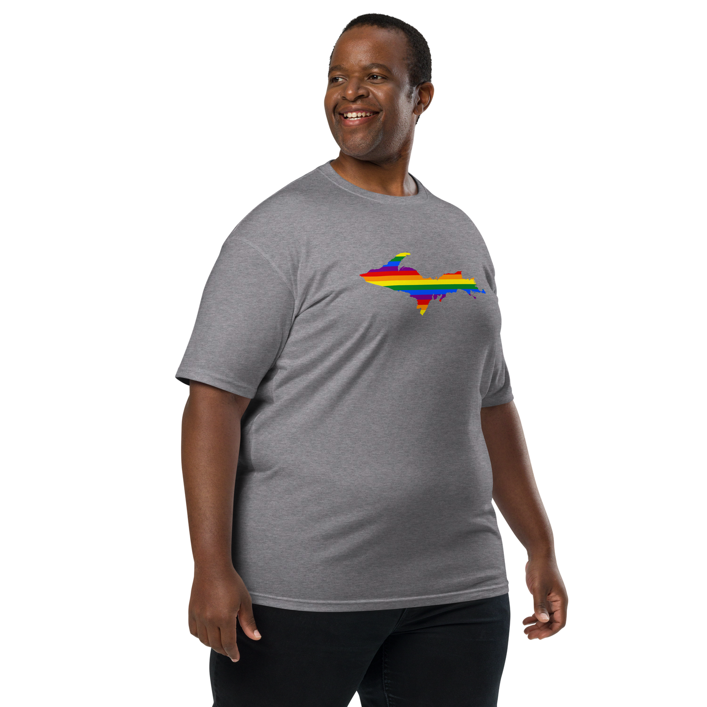 Michigan Upper Peninsula T-Shirt (w/ UP Rainbow Pride Flag) | Men's Heavyweight