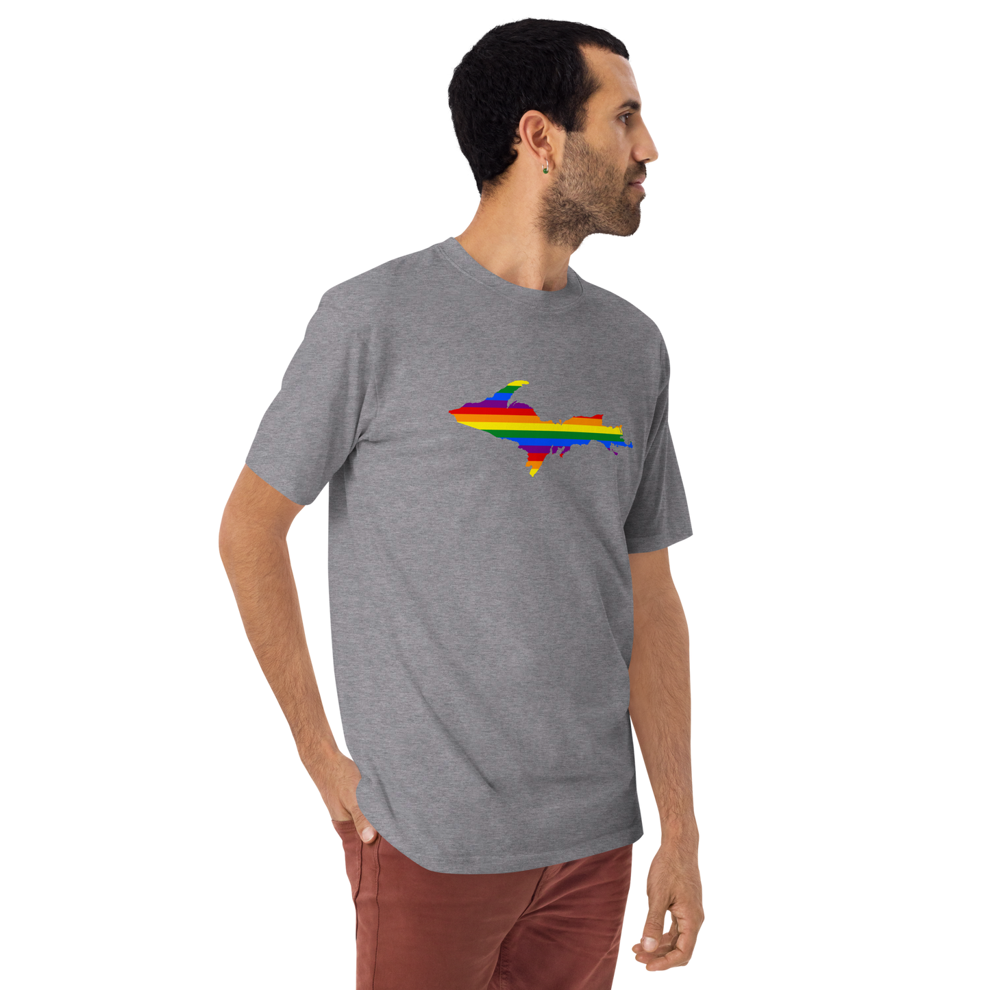 Michigan Upper Peninsula T-Shirt (w/ UP Rainbow Pride Flag) | Men's Heavyweight