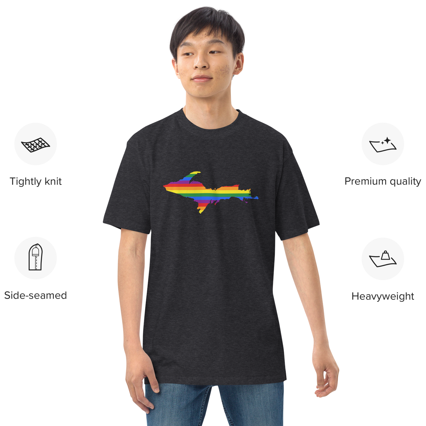 Michigan Upper Peninsula T-Shirt (w/ UP Rainbow Pride Flag) | Men's Heavyweight