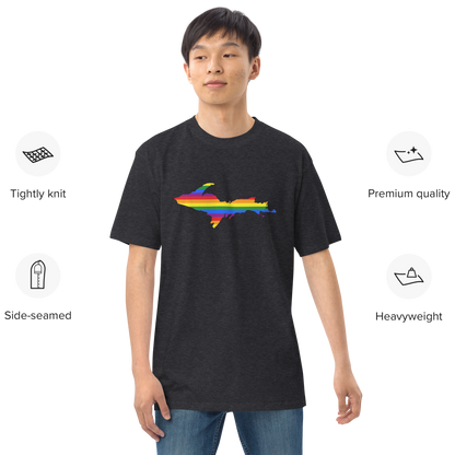 Michigan Upper Peninsula T-Shirt (w/ UP Rainbow Pride Flag) | Men's Heavyweight