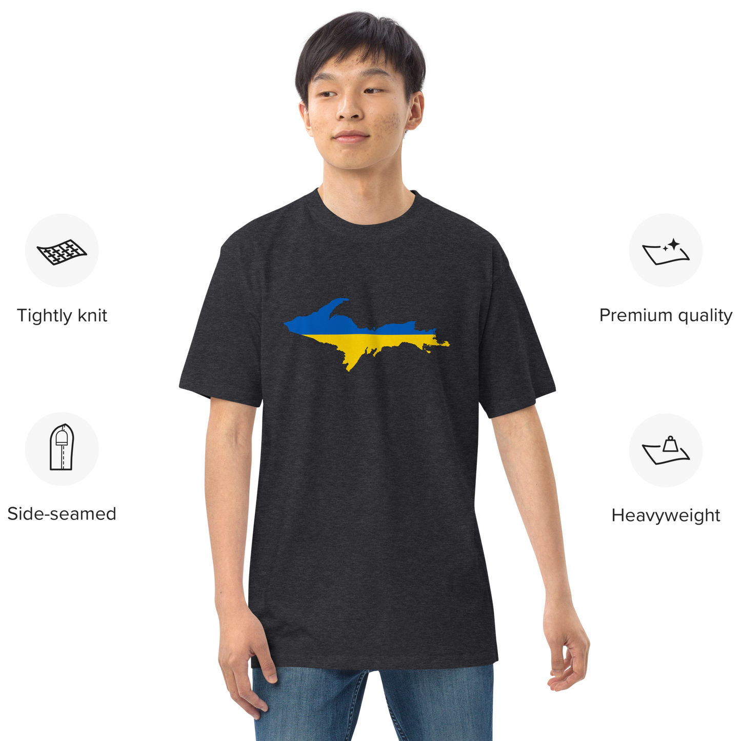 Michigan Upper Peninsula T-Shirt (w/ UP Ukraine Flag) | Men's Heavyweight