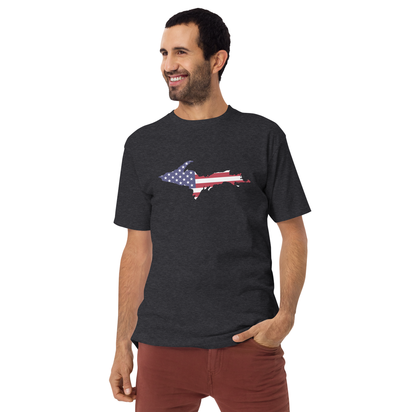 Michigan Upper Peninsula T-Shirt (w/ UP USA Flag) | Men's Heavyweight