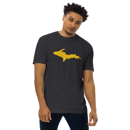 Michigan Upper Peninsula T-Shirt (w/ Gold UP Outline) | Men's Heavyweight