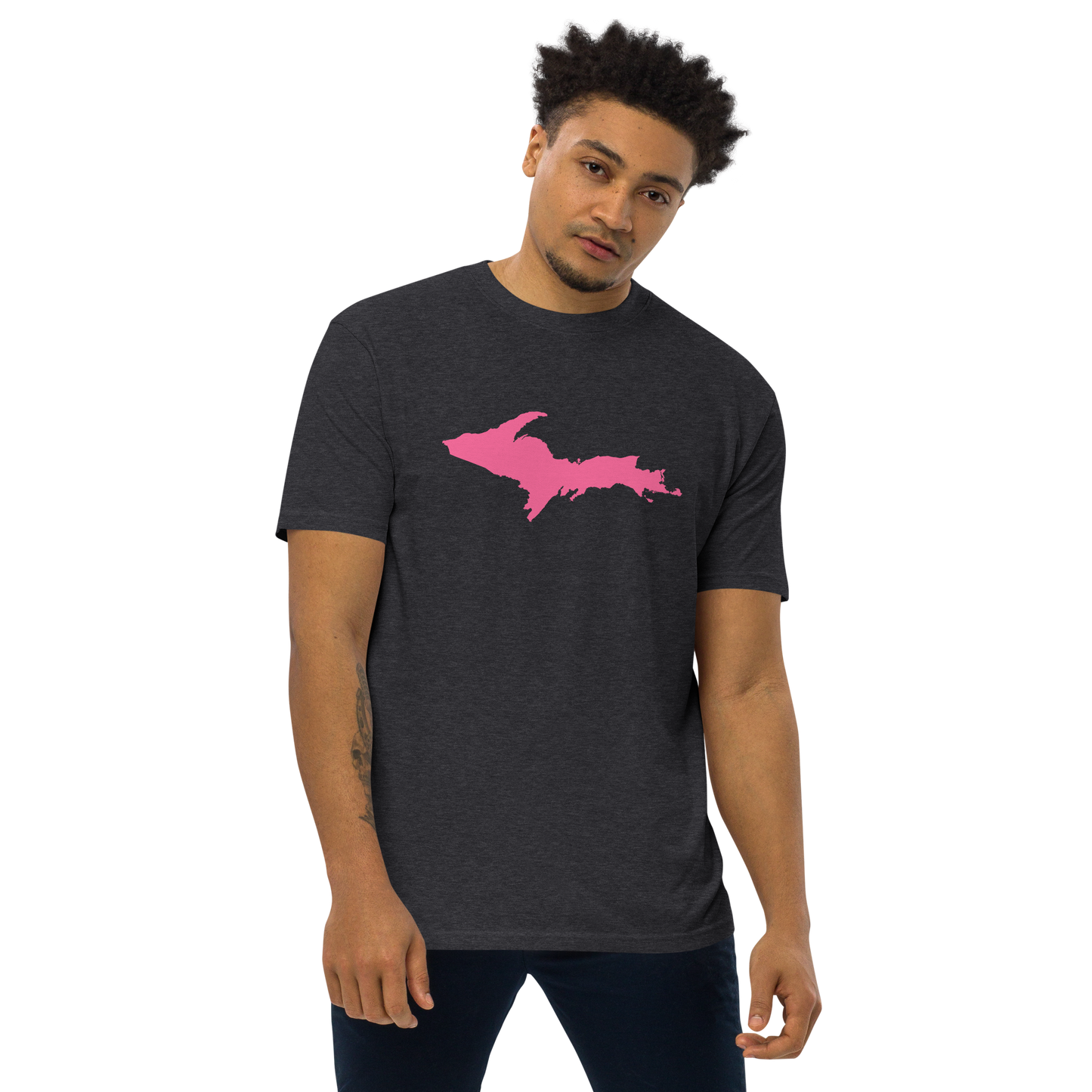 Michigan Upper Peninsula T-Shirt (w/ Pink UP Outline) | Men's Heavyweight