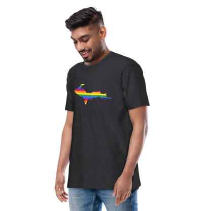 Michigan Upper Peninsula T-Shirt (w/ UP Rainbow Pride Flag) | Men's Heavyweight