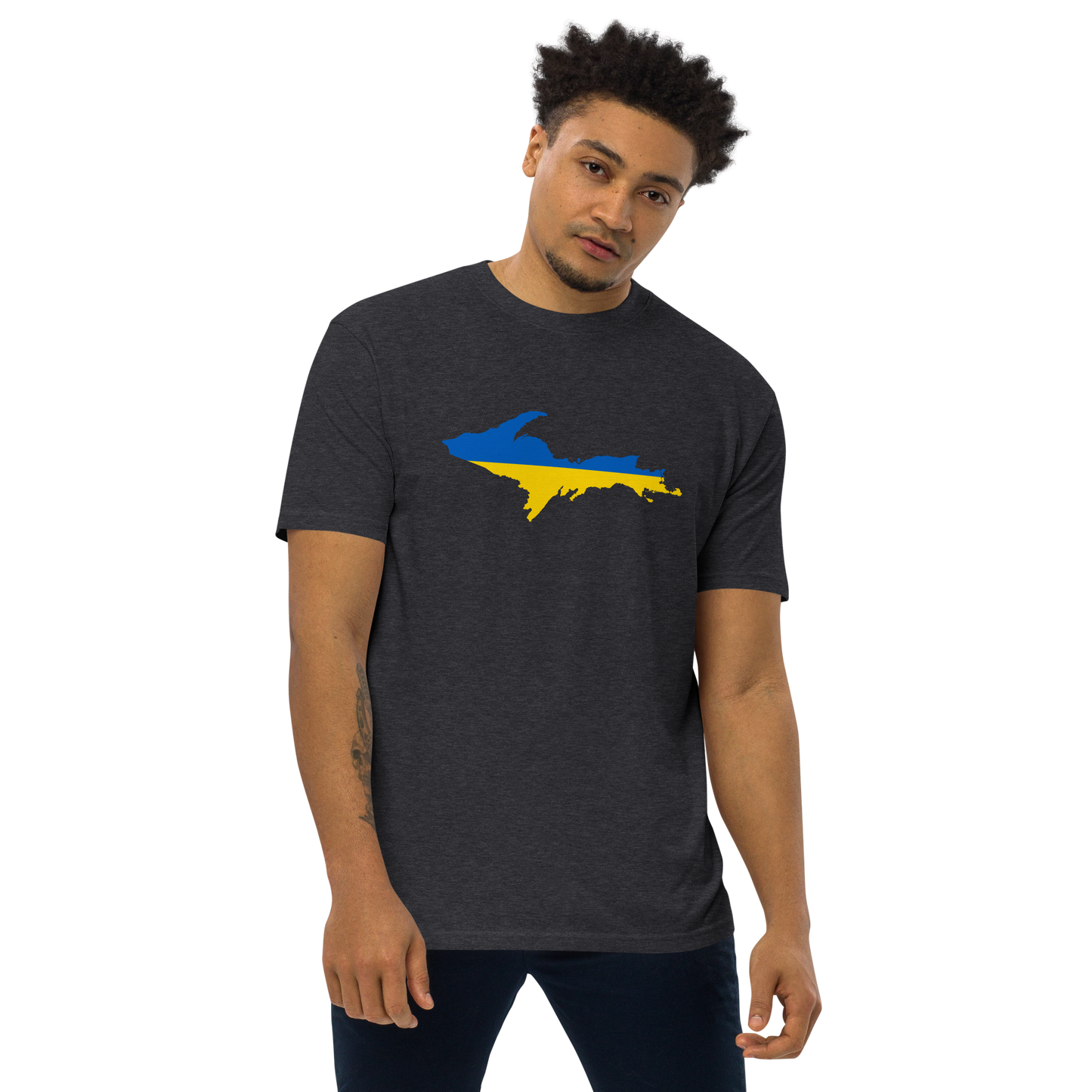 Michigan Upper Peninsula T-Shirt (w/ UP Ukraine Flag) | Men's Heavyweight