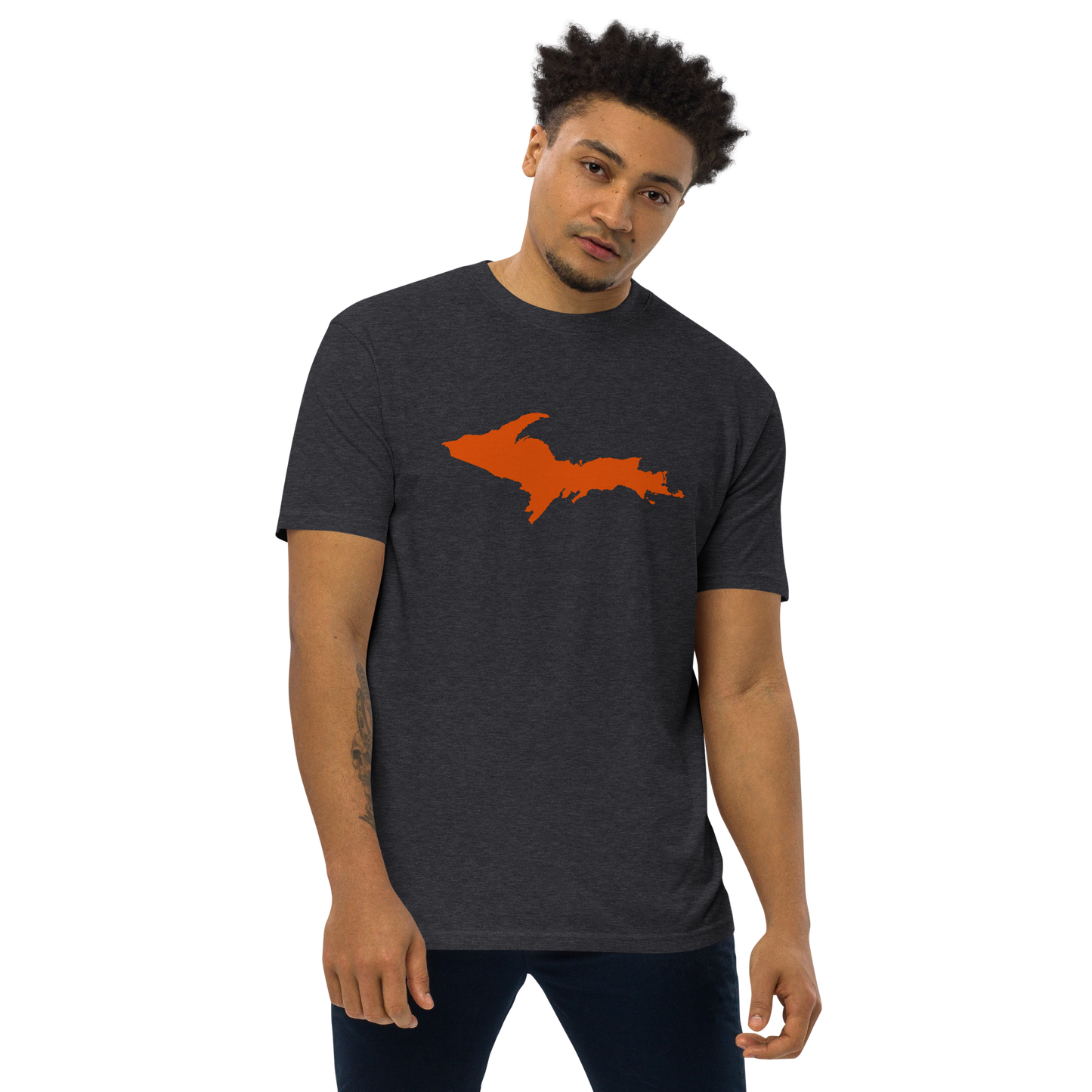 Michigan Upper Peninsula T-Shirt (w/ Orange Outline) | Men's Heavyweight