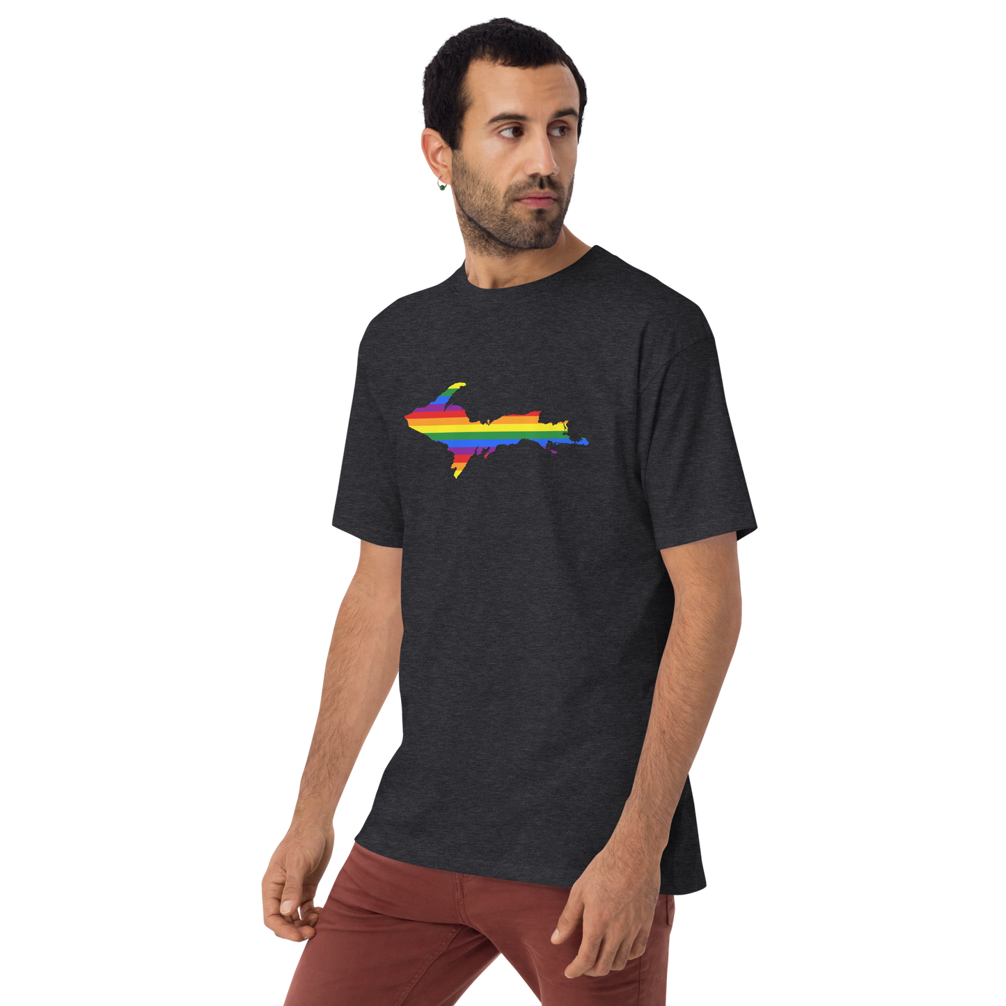 Michigan Upper Peninsula T-Shirt (w/ UP Rainbow Pride Flag) | Men's Heavyweight