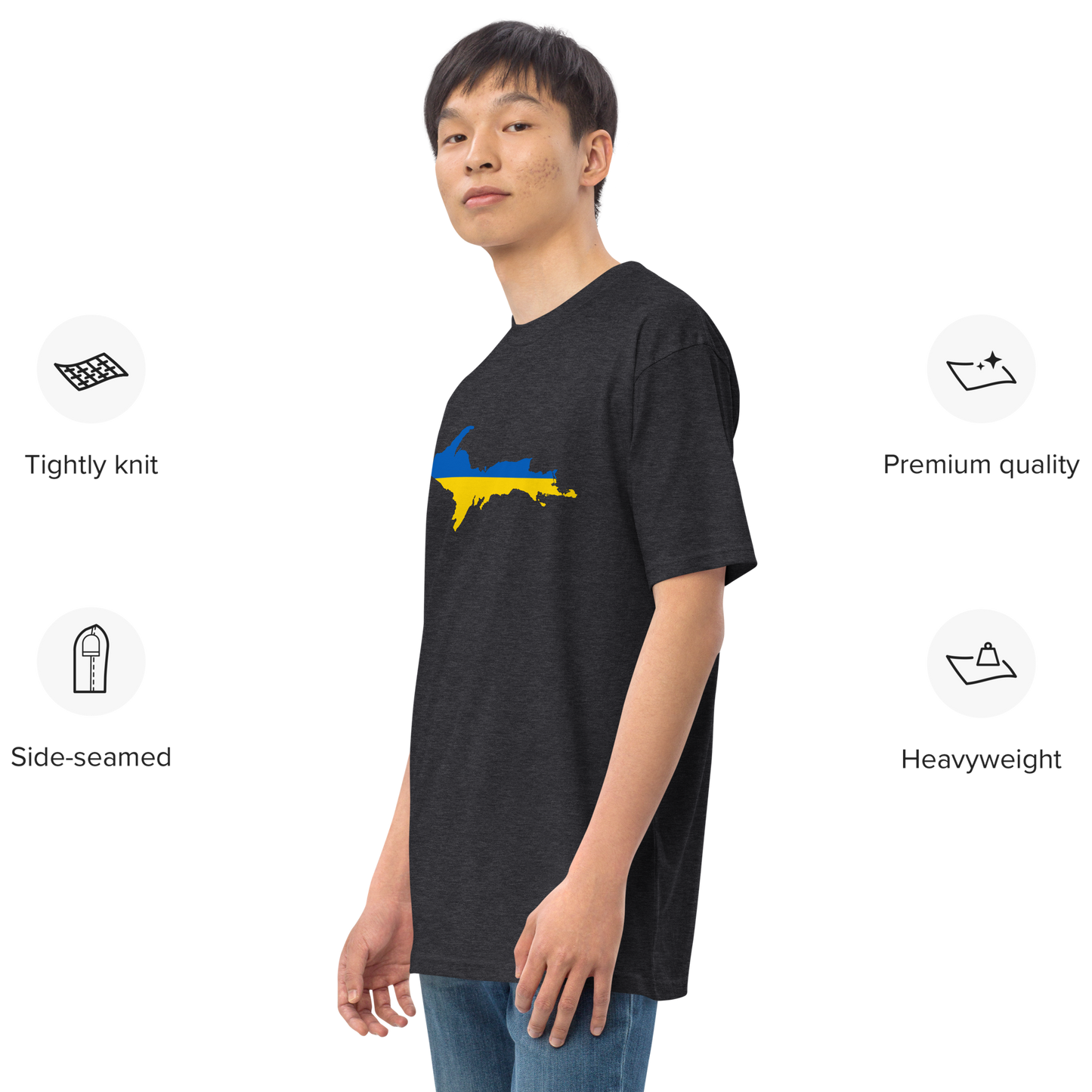 Michigan Upper Peninsula T-Shirt (w/ UP Ukraine Flag) | Men's Heavyweight