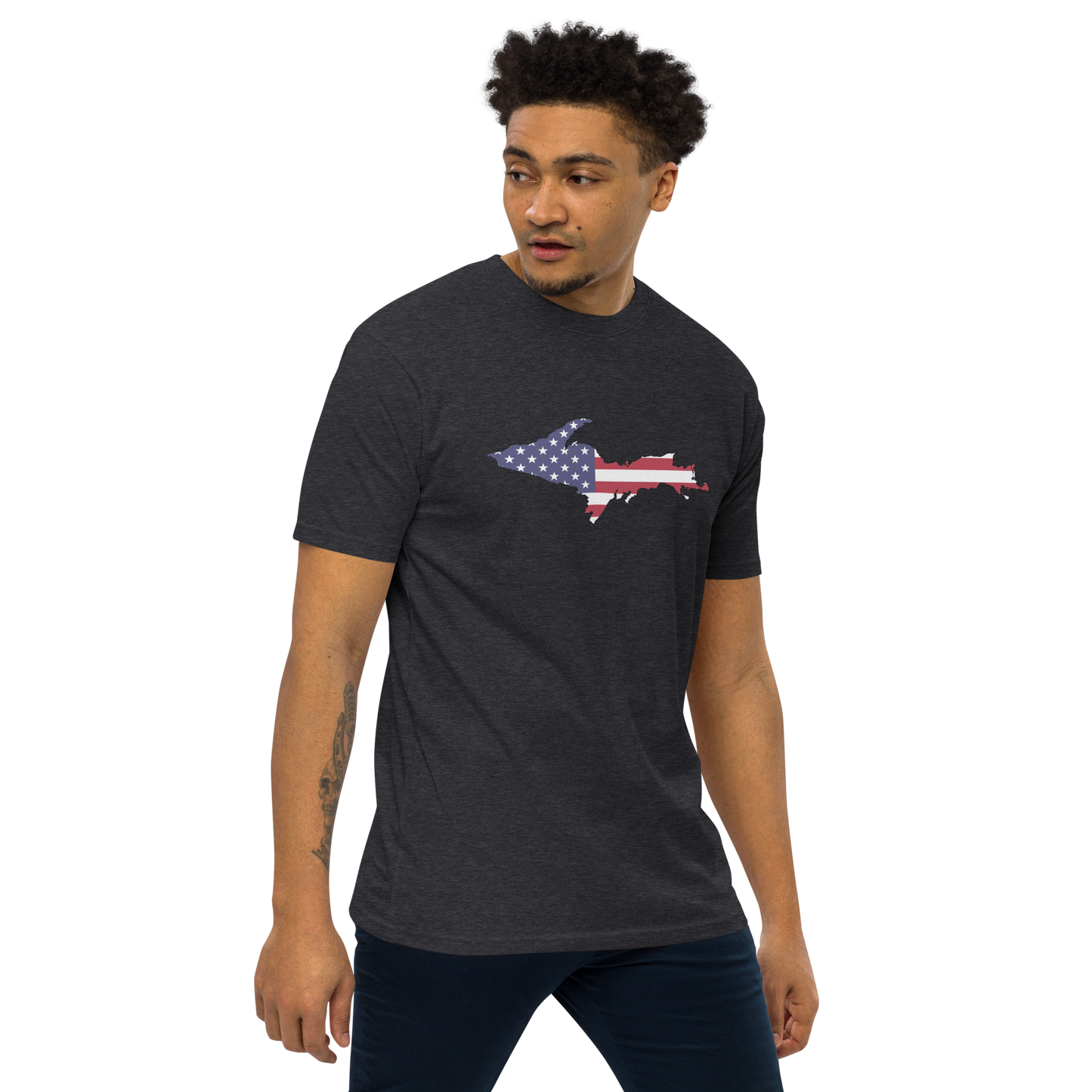 Michigan Upper Peninsula T-Shirt (w/ UP USA Flag) | Men's Heavyweight