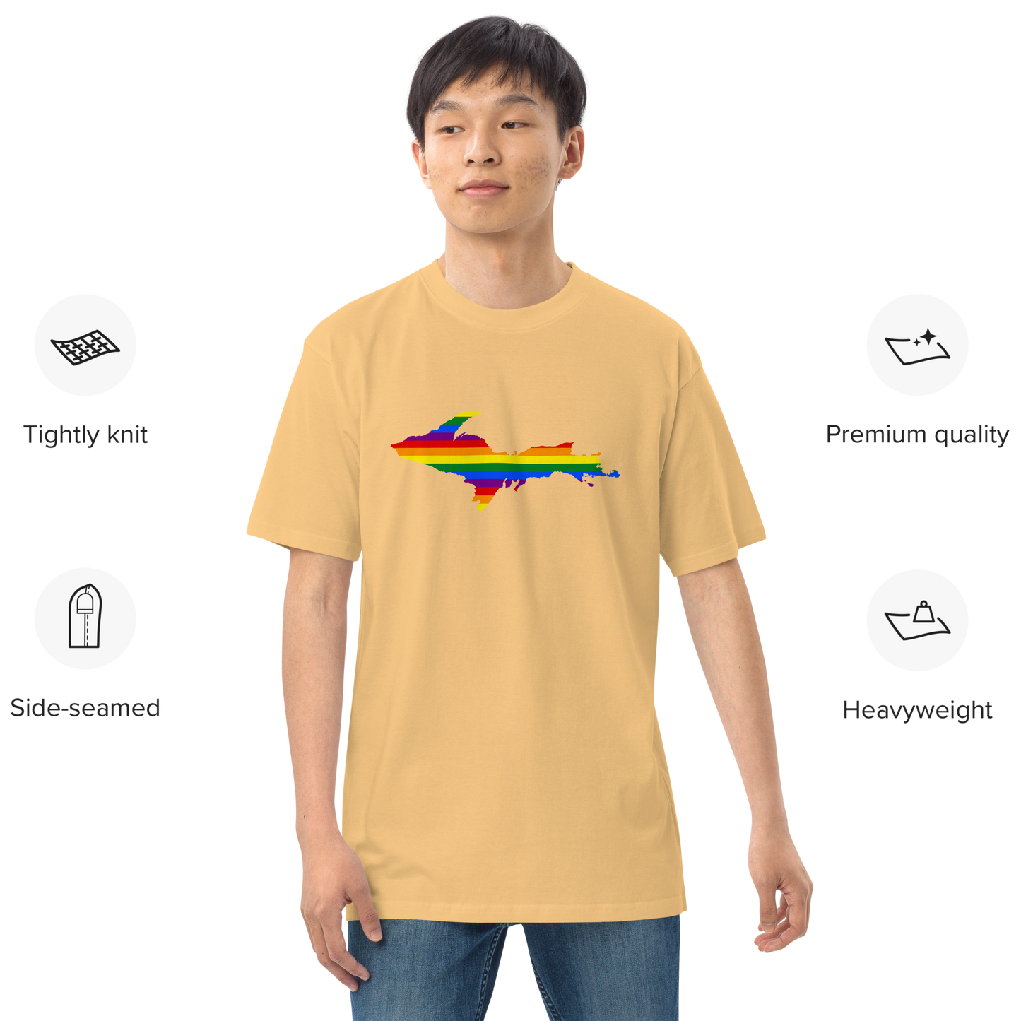 Michigan Upper Peninsula T-Shirt (w/ UP Rainbow Pride Flag) | Men's Heavyweight