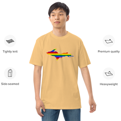 Michigan Upper Peninsula T-Shirt (w/ UP Rainbow Pride Flag) | Men's Heavyweight