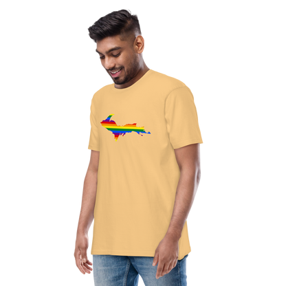 Michigan Upper Peninsula T-Shirt (w/ UP Rainbow Pride Flag) | Men's Heavyweight