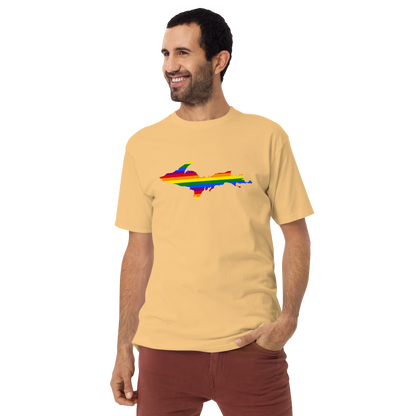 Michigan Upper Peninsula T-Shirt (w/ UP Rainbow Pride Flag) | Men's Heavyweight