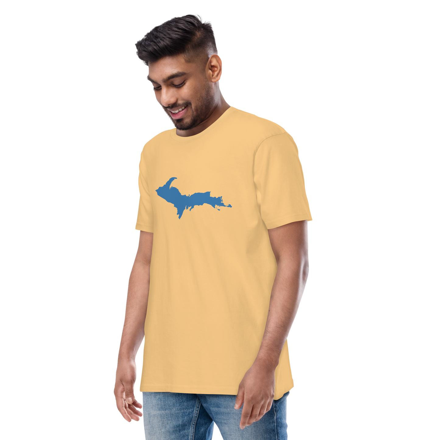 Michigan Upper Peninsula T-Shirt (w/ Blue UP Outline) | Men's Heavyweight