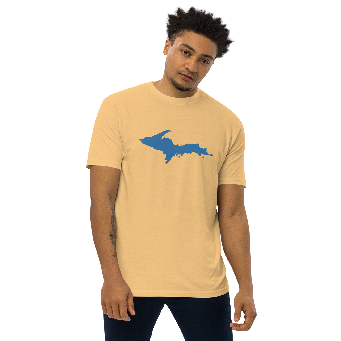 Michigan Upper Peninsula T-Shirt (w/ Blue UP Outline) | Men's Heavyweight