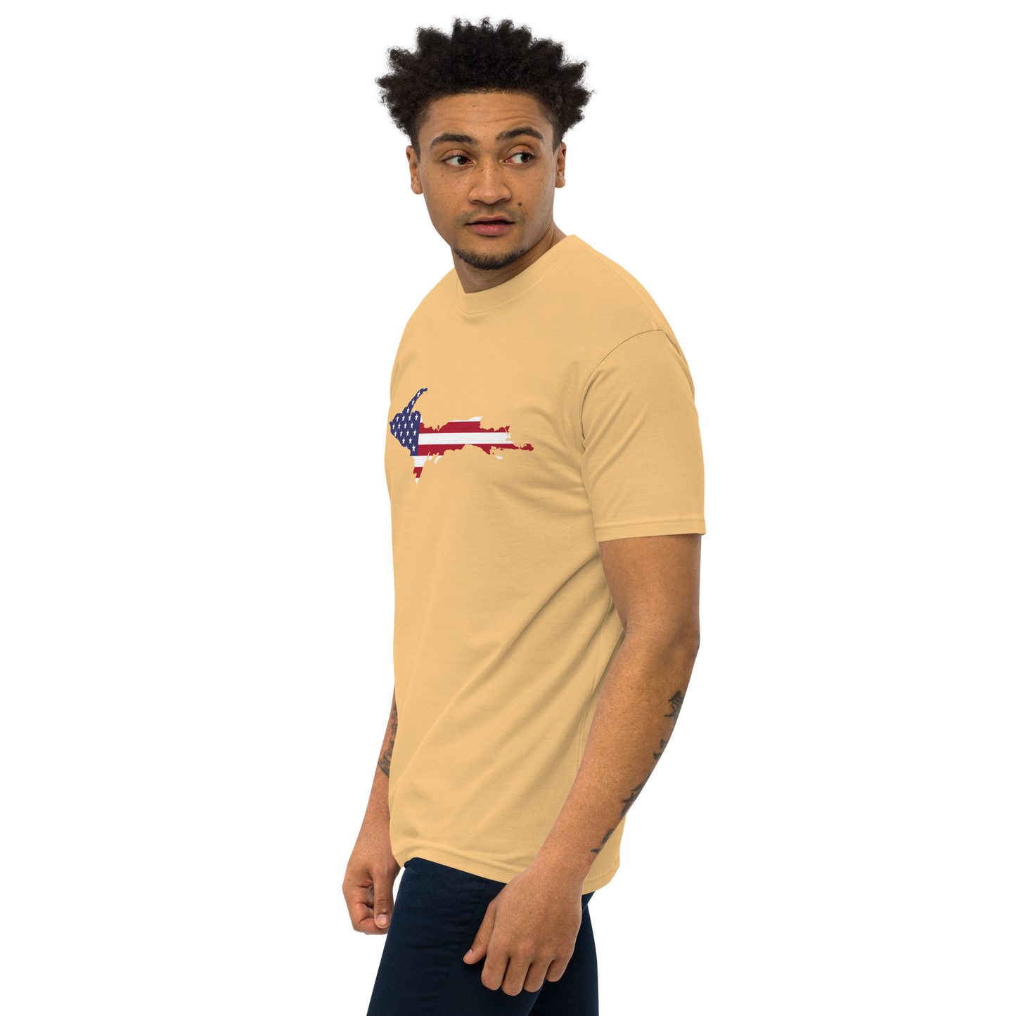 Michigan Upper Peninsula T-Shirt (w/ UP USA Flag) | Men's Heavyweight