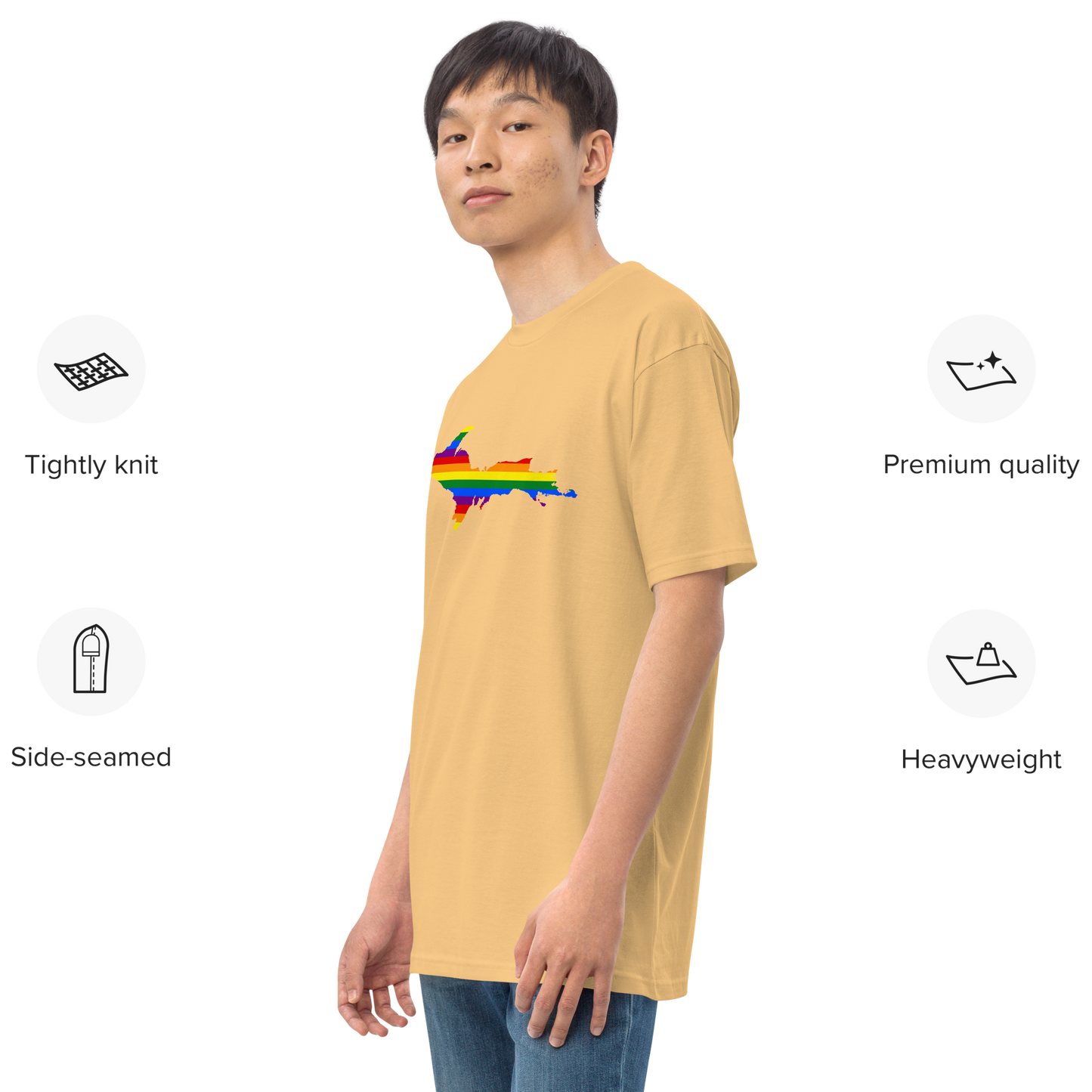 Michigan Upper Peninsula T-Shirt (w/ UP Rainbow Pride Flag) | Men's Heavyweight