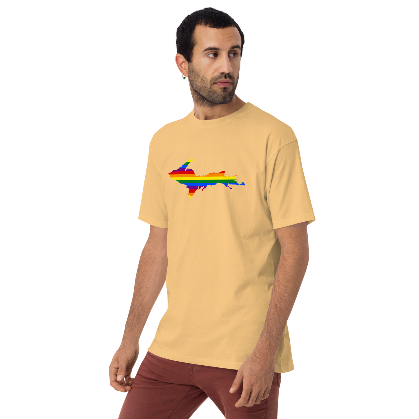 Michigan Upper Peninsula T-Shirt (w/ UP Rainbow Pride Flag) | Men's Heavyweight