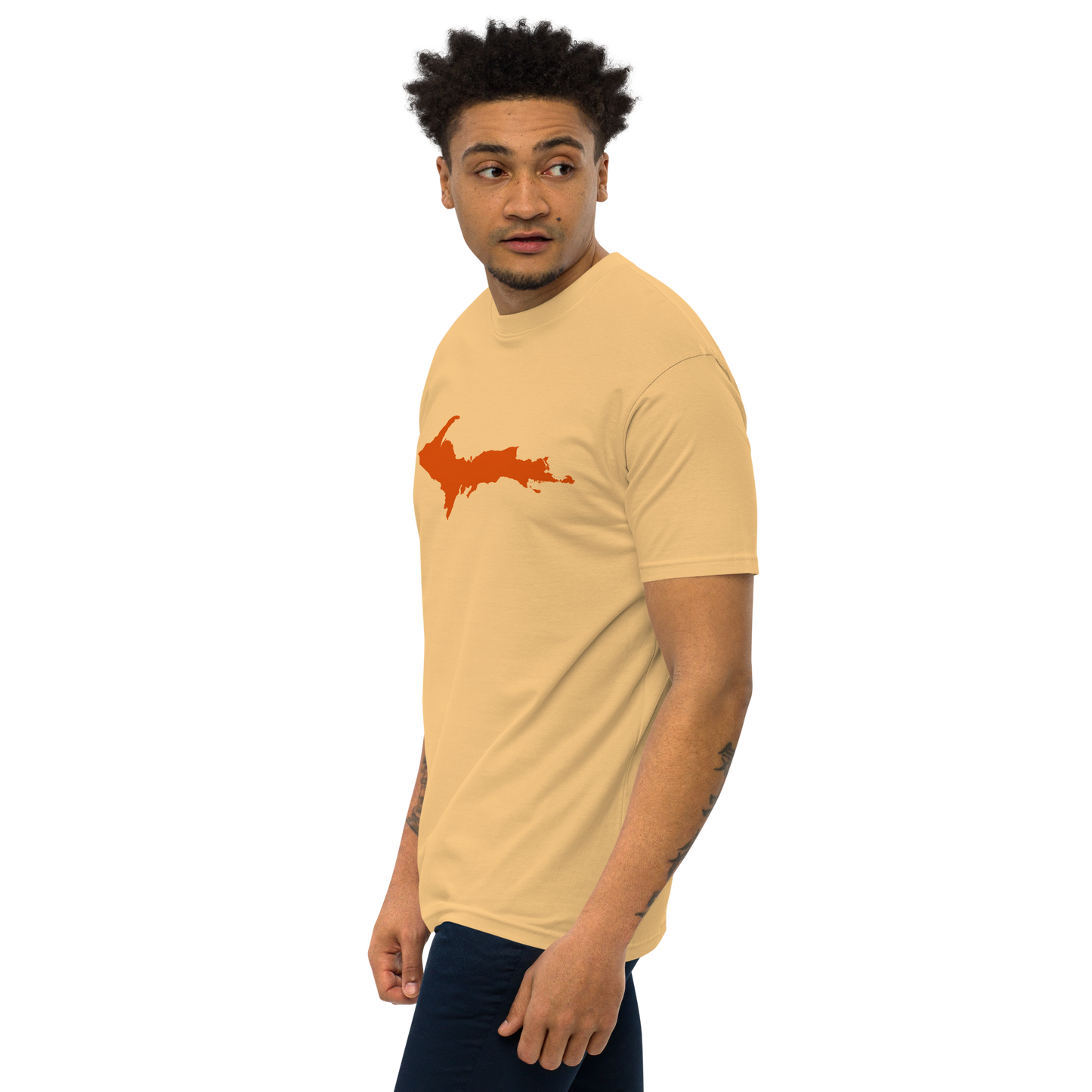 Michigan Upper Peninsula T-Shirt (w/ Orange Outline) | Men's Heavyweight