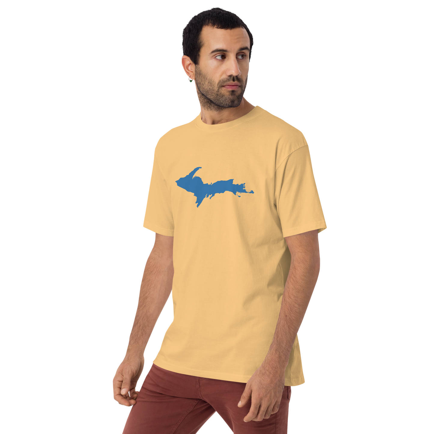 Michigan Upper Peninsula T-Shirt (w/ Blue UP Outline) | Men's Heavyweight